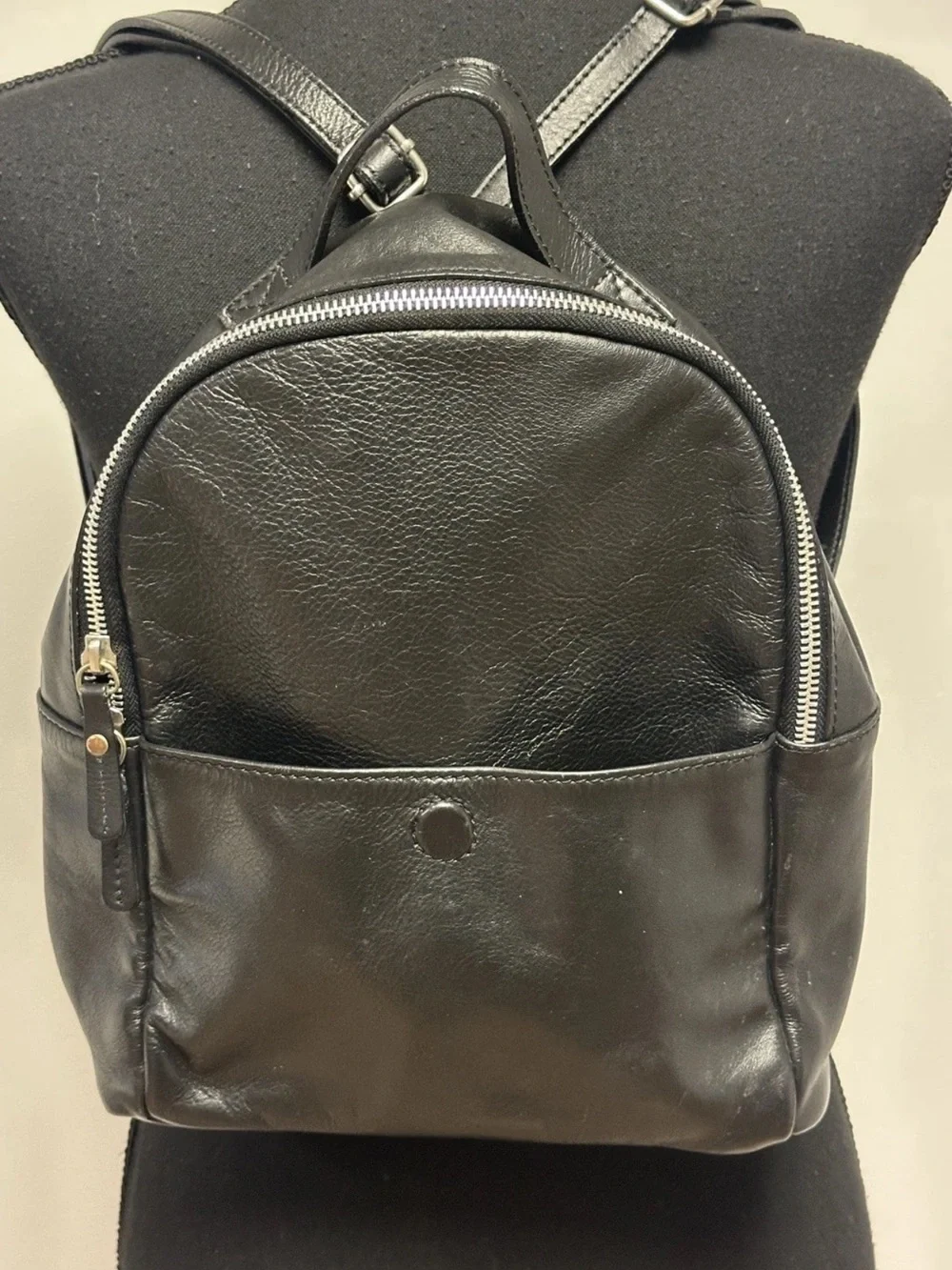 AMERICAN EAGLE Black Italian Leather Small Backpack Made In Italy
